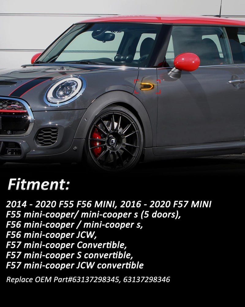 Best View LED Side Marker Lights Assembly Compatible with Mini Cooper F55 F56 F57 2014-2020, Sequential Blink Amber Light Smoked Lens 2PCS - Image 3